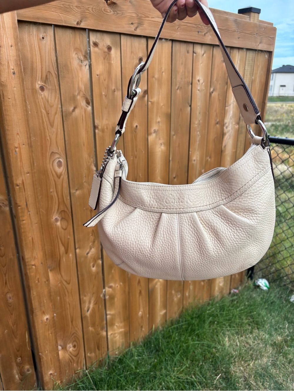 Coach Pebbled Leather Hobo Shoulder Bag in Cream